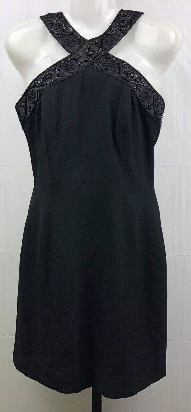 Rimini Evening Dress Women Size 6 Black Beaded Cross Strap Formal Dress